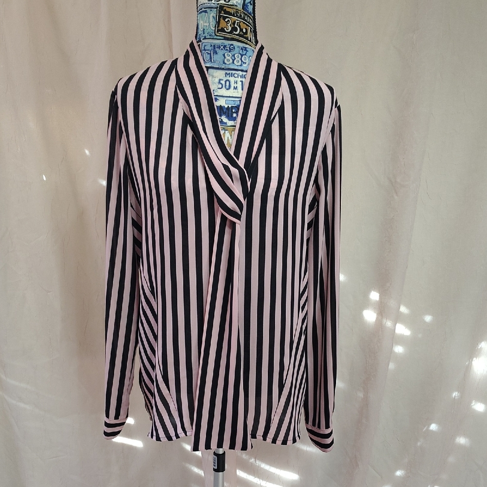 Worthington Black and Pink Striped Blouse